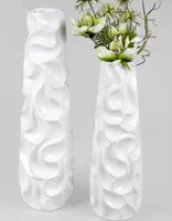 2er Set Deko Bodenvase WELLE H. 57cm + 72cm weiß konisch rund Keramik Formano