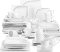 MALACASA, Monica, 60-tlg Tafelservice, Porzellan Kombiservice, Geschirrset mit Tassen, Unterteller, Dessertteller, Tiefteller, Flachteller