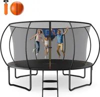 Gartentrampolin Trampolin Ø427, Kindertrampolin, Trampolin Outdoor mit Sicherheitsnetz, Anti-Rutsch-Leiter, Sprungtuch, Basketball-Set, Gewicht 150 kg