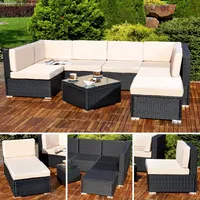 Mucola lounge set polyratanový záhradný nábytok ratanový záhradný set pohovka jedálenský set záhradný set - čierny