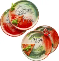 4er Set Pizzateller Gemüse & Öl Ø31cm 4 Personen XL-Teller Dekor Platte grün rot