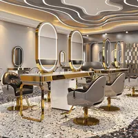 360Home Frisiertisch mit LED Spiegel Stylingstation Bedienplatz Friseursalon Schrank mit Schubladen Frisierplatz mit Edelstahlrahmen gold E 4-Sitzer