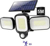 2500lm Led Solarleuchten Mit Bewegungsmelder 330° 3 Köpfe Garten Solarlampen mit Fernbedienung Für Außen Solar Wandleuchte Aussenlampe Gartenleuchten