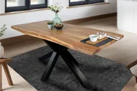 Esstisch 200 x 100 cm Tim, Baumkantentisch naturfarben, Akazienholz massiv, Spider-Gestell aus Metall Schwarz