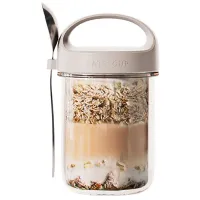 430ml Müslibecher To Go, Glas Jogurtbecher mit Löffel, Frühstücksglas Auslaufsicherer Lunchbox Grau