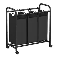 SONGMICS Wäschekorb, mit 3 abnehmbaren Stofftaschen, 3 x 44 L, schwarz