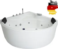 Basera BASIC Indoor Eck-Whirlpool Badewanne Nendo 149 x 149 cm mit 13 Massagedüsen, Wasserfall, LED-Ambiente
