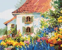 Diamondi - Diamond painting - HAUS IN EINEM BLUMENGARTEN, 40X50 cm, mit Keilrahmen (bereits gespannt)