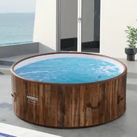 AREBOS nafukovací vířivka, In & Outdoor, pro 7 osob, ⌀ 180 cm,130 bublinkových lázní a wellness masážních trysek, s ohřevem do 40 °C, 1120 litrů, vzhled dřeva