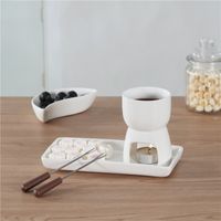 Schokoladenfondue-Set aus Porzellan mit 2 Fonduegabeln – einfach mit Teelichtern erhitzen und servieren – Schokoladenfondue Teelicht Fondue Schokoladenfondue Anlässe