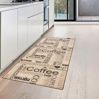 Küchenläufer in beige mit Gelrücken und schwarz braunem Schriftzug Größe - 80 x 150 cm