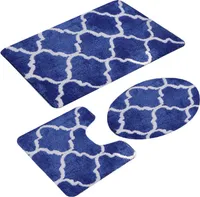 Badezimmerteppich-Set 3-teilige rutschfeste Badematten mit modischem geometrischem Muster (Saphirblau)