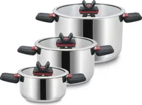 Linnuo 3tlg Topfset Induktion Kochtopf Set Edelstahl Töpfe mit Glasdeckel mit klappbaren Kunststoff-Griffe, Kochgeschirr Induktion, stabiler Boden