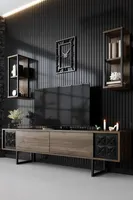 Skye Decor, Black Line - Walnut, Black, TV-Einheit, 100 % MELAMINBESCHICHTETE SPANPLATTEN, Nussbaum, 180 x 30 x 48 cm