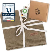 Minky Mooh Babydecke Baumwolle, Kuscheldecke, Strickdecke, Krabbeldecke & Puckdecke, Erstausstattung, 94x72 cm, Taupe