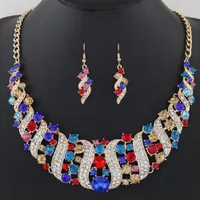 Strass eingelegte Kette Halskette Haken Ohrringe Braut Hochzeit Party Schmuckset-Mehrfarbig