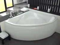 BADLAND Eckbadewanne Badewanne Ewa 134x134 mit Acrylschürze, Füßen und Ablaufgarnitur GRATIS