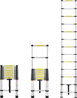 VA-Cerulean Teleskopický rebrík 3,8 m Hliníkový rebrík Nekĺzavý rebrík Rebrík s výsuvnou stenou Výsuvný rebrík Viacúčelový rebrík Max. nosnosť 150 kg