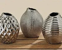 Vase Keramik lasiert silber H 13 cm 3er Set