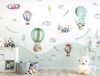 dekodino® Wandtattoo Aquarell Heißluftballon Tiere Wanddeko Set