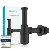 Bächlein Tassensiphon Universal für Waschbecken & Waschtisch (Matt Schwarz), Geruchsverschluss mit Reinigungsöffnung - Designsiphon Flaschensiphon