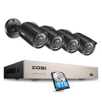 ZOSI 720P HD Außen Überwachungssystem 8CH 4in1 DVR mit 4X Kameras mit 1TB Festplatte, 20M IR Nachtsicht, Bewegungserkennung Alarm