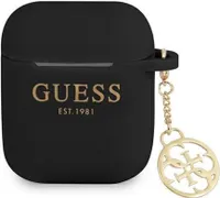 Silikónové puzdro Guess 4G Charms - puzdro na AirPods (čierne)