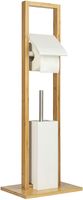 ONVAYA® WC-Garnitur aus Bambus | Weiß | Toilettenpapierhalter stehend | ohne Bohren | WC-Bürstenhalter & Klorollenhalter | Holz