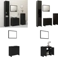 vidaXL 4 tlg. Badmöbel Set Schwarz Holzwerkstoff - Badezimmermöbel-Set - Badezimmermöbel-Sets - Badezimmerschrank - Badezimmerschränke