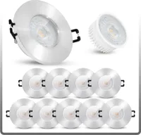 10er Set flache LED Einbaustrahler IP65 in gebürsteter Optik mit LED 4W warmweiß 230V