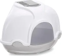 Katzentoilette Katzenklo Winkeltoilette Ecktoilette mit Haube weiss-grau