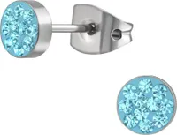Runde Titan Ohrstecker mit Kristallen in verschiedenen Farben Farbe - Blau