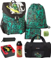 Lego Schulranzen-Set Easy GREEN Ninjago Schultasche 8tlg. mit Brotdose, Trinkflasche und Sporttasche