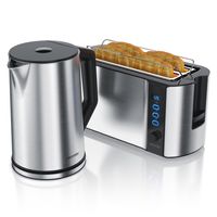 Arendo 2-teiliges Frühstücksset, Edelstahl Wasserkocher 2200W, 4-Scheiben Langschlitz Toaster, Silber