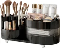 Um 360° drehbare Aufbewahrungsbox, Kosmetik-Aufbewahrungsbox, geeignet für Schminktisch, Schlafzimmer, Badezimmer, 35 x 14,7 x 17,5 cm, Schwarz
