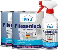 Plid Fliesenlack Set 1,5l Cremeweiß glänzend + 0,5l Anlauger - für ca. 16m²