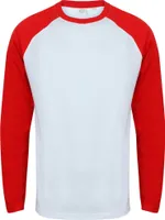 Skinnifit Pánske raglánové baseballové tričko s dlhým rukávom RW4742 (2XL) (biela/červená)