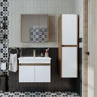 Roomart Badmöbel Set ATRIA 65 cm Unterschrank mit Waschbecken Spiegelschrank Hochschrank