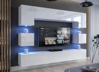 Furnitech Wohnwand Wohnzimmer | Weiß Glänzend | Möbel mit LED Blau | Schrankwand mit Regale und TV Schrank - AN1