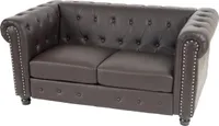 Luksusowa 2-osobowa sofa do salonu sofa Chesterfield sztuczna skóra 160 cm ~ okrągłe nóżki, brązowy