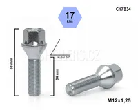 Kolový šroub M12x1,25x34 kužel, klíč 17, C17B34, výška 58 mm