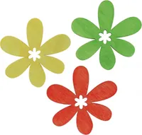 Drewniane kwiaty do dekoracji stołu żółte/pomarańczowe/zielone Ø4cm 72 szt. na wiosnę i lato