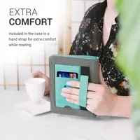 kwmobile Hülle kompatibel mit Tolino Shine 3 Hülle - Flip Case mit Handschlaufe - Kunstleder Cover - Mintgrün Dunkelgrau