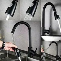 Synlyn Küchenarmatur (Touch Sensor, Ausziehbar Wasserhahn Küche mit Brause  360° Drehbar Mischbatterie) mit 2 Strahlarten Hochdruck Spültischarmatur  aus Edelstahl, Gebürstet