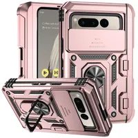Pouzdro pro Google Pixel Fold dvouvrstvé pouzdro s posuvným krytem kamery a prstencovým stojánkem Růžový