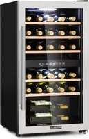 Klarstein Weinkühlschrank, Getränkekühlschrank Schmal, Kühlschrank mit Glastür, Getränkekühlschränke Freistehend, Weinkühlschrank Klein, Weinkühlschränke 2 Zonen, UV-Schutz, 5-22 °C, 29 Flaschen