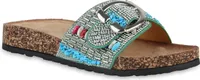VAN HILL Damen Pantoletten Sandalen Strass Zierperlen Schnallen Schuhe 840988, Farbe: Grün, Größe: 38