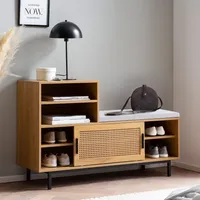 WOHNLING Schuhbank 120cm Garderobe mit Sitzbank Wiener Geflecht Schuhregal Eiche