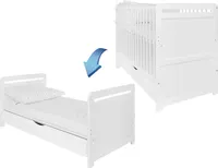 iGlobal 2-in-1 Baby Gitterbett Babybett Kinderbett mit Matratze höhenverstellbar umbaubar zum Juniorbett Unterbettschublade Weiß 120x60 cm