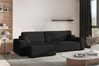 Kaiser Möbel Ecksofa mit schlaffunktion und bettkasten, Eckcouch BEST XL  stoff Poso Dicker Cord Schwarz Links